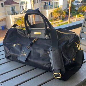Adrienne Vittadini Duffel Black Carryon Boarding Bag Nylon Saffiano Trim S/S